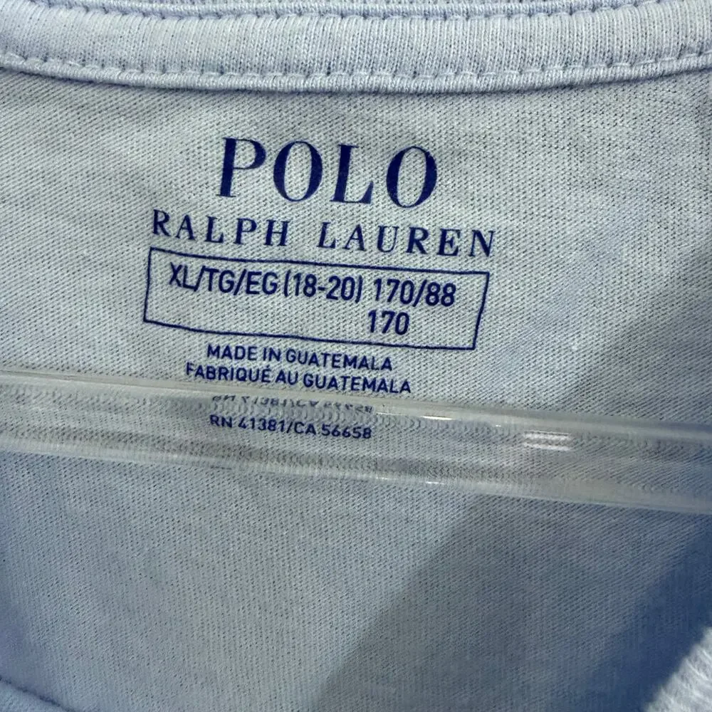 Polo Ralph Lauren Boys Baby Blue T-Shirt XL 18-20 Soft Wash White Pony